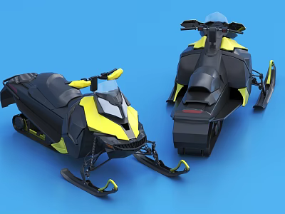 Two Black And Yellow Snowmobiles With Modern Design On Blue Background 3d model