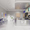Modern Bubble Tea Shop Interior With Bar Counter Seating Decorative Paintings And Green Plants