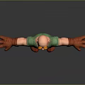 3D Character Man Blonde Hair Mustache Green Vest Brown Gloves Pants Red Boots Arms Outstretched