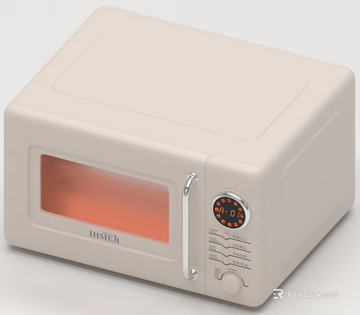Daewoo Cream Colored Microwave Kitchen Appliance With Transparent Door And Digital 3d model 