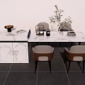 Elegant Dining Table Set With Marble Top Sideboard Upholstered Chairs And Decorative Items 3d model