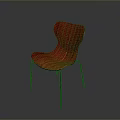 Red Single Chair with Curved Backrest Wooden Texture and Black Metal Legs