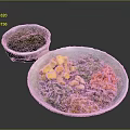 Colorful Fresh Food Bowl with Mango Carrots Green Vegetables Beans Sprouts and Green Sauce
