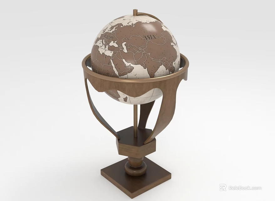 Decorative Ornament Set With Brown White Globe On Metal Stand And Square Base 3d model 