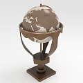 Decorative Ornament Set With Brown White Globe On Metal Stand And Square Base