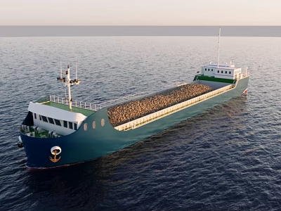 Blue Cargo Ship Sailing on the Open Ocean Loaded with Bulk Cargo 3d model