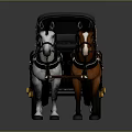Vintage Horse Drawn Carriage with White and Brown Horses Black Top Classic Wheels