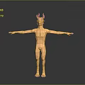 Low Poly Game and Movie Character with Antler Head Nude Body Standing with Arms Outstretched