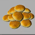 Fresh Golden Hamburger Buns Stacked With Sesame Seeds On Black Background
