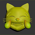 Happy Yellow Cat Emoji With Smiling Face And Blue Tears 3D Rendering