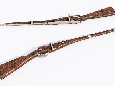 Pair of Vintage Rifles Featuring Wooden Stock And Metal Components Classic Design 3d model
