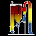 Industrial Equipment Featuring Multi Stage Processing Tower Colored Process Zones And Connected Pipelines