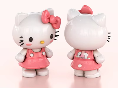 Cute Hello Kitty Decorative Ornament Set With White Body Pink Bow Pink Dress White Buttons 3d model