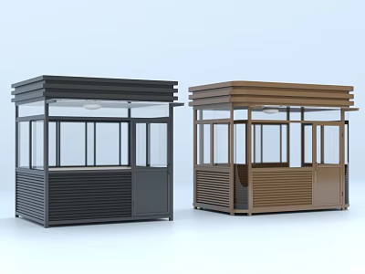 Two Modern Public Security Booths With Glass Windows And Brown Black Exteriors 3d model