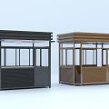Two Modern Public Security Booths With Glass Windows And Brown Black Exteriors