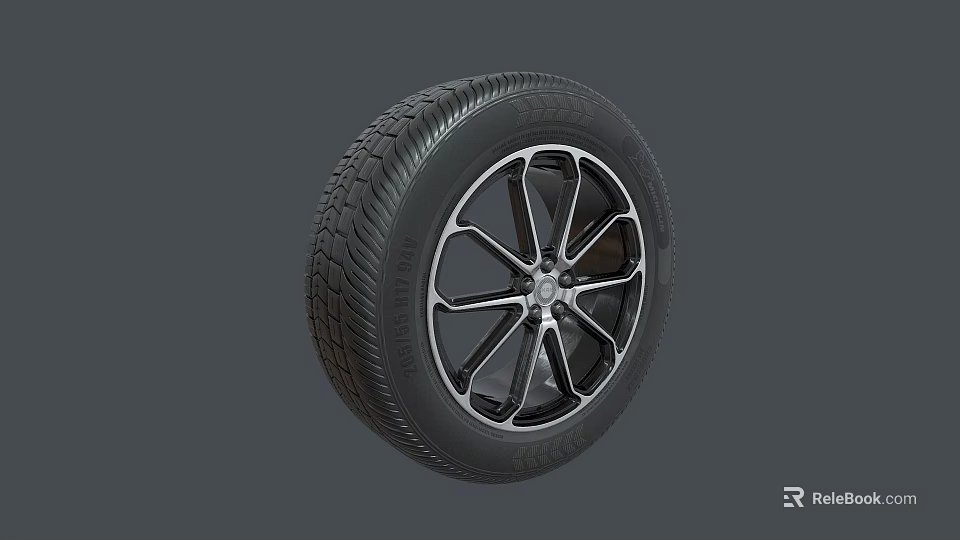 Stylish Modern Car Tire With Five Spoke Wheel Rim And Tread Pattern 3d model 