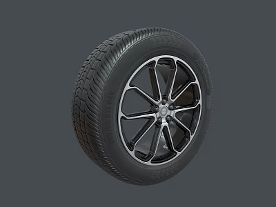 Stylish Modern Car Tire With Five Spoke Wheel Rim And Tread Pattern 3d model