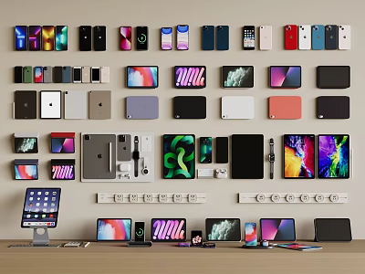 Assorted Mobile Digital Products Display With Smartphones Tablets And Accessories 3d model