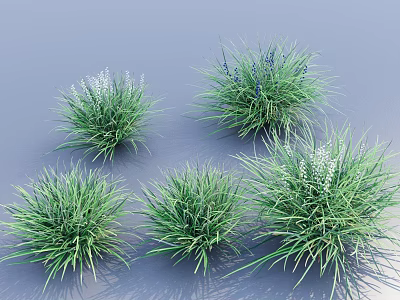 Lush Green Grass With White And Blue Flowers For Garden Decoration 3d model