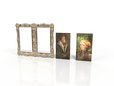 Ornate Double Picture Frames With Classic Portrait Paintings 3d model