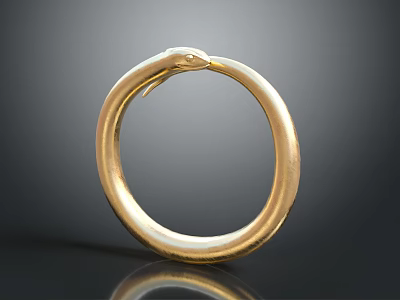 Golden Snake Shaped Ring With Detailed Head Design On Dark Background And Reflection 3d model