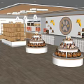 Modern Shopping Mall Store Interior With Round Display Tables And Product Shelves
