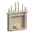 White Brick Fireplace Interior With Decorative Candles On Mantel And Inside 3d model
