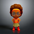 Cartoon Character Featuring Brown Curly Hair Large Glasses Orange Top Green Skirt Red Boots
