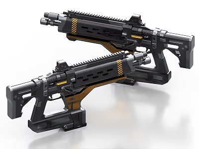 Two Black And Yellow Futuristic Tactical Rifles With Barrel Stock And Rail System 3d model