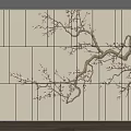 Light Color Wooden Panel Background Wall With Decorative Plum Blossom Branch Design