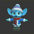 Adorable Blue Game and Movie Character With Large Ears Colorful Hat Red Scarf Brown Shoes