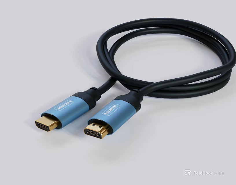 Black HDMI Cable with Blue Connectors and Gold Plated Plugs for Mobile Digital Devices 3d model 