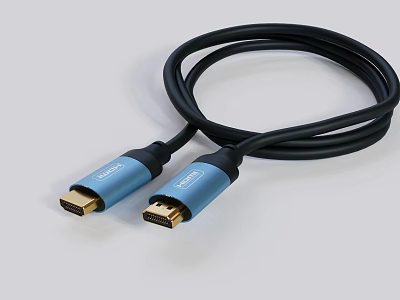 Black HDMI Cable with Blue Connectors and Gold Plated Plugs for Mobile Digital Devices 3d model