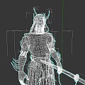 Game Movie Character Samurai in Gray Armor with Red Glowing Lines and Sword