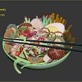 Fresh Colorful Food Bowl With Assorted Vegetables Shrimp Onions And Chopsticks