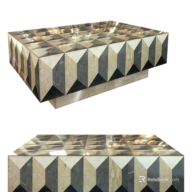 Modern Geometric Marble Inlay Sofa and Coffee Table Set With Stylish Design and Sturdy Base 3d model 
