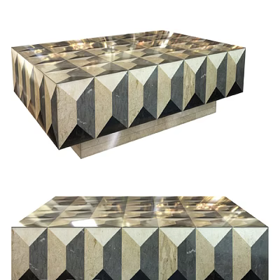 Modern Geometric Marble Inlay Sofa and Coffee Table Set With Stylish Design and Sturdy Base 3d model