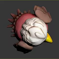 Cute 3D Bird Character With White Head Black Eyes Yellow Beak Claws And Pink Body