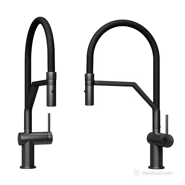 Modern Black Faucets With Sleek Curved Design And Two Contemporary Styles 3d model 