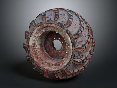 Rusty Gray Worn Tire With Tread Patterns And Metal Rim Texture Design 3d model