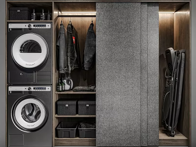 Modern Bathroom Cabinet Rack With Open Shelves And Functional Storage Design 3d model