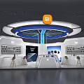 Xiaomi Mall Store Modern Tech Display With Circular Ceiling Blue Lighting Display Counters And Stools 3d model