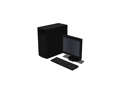Complete Modern Black Desktop Computer System With Tower Monitor And Keyboard 3d model