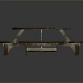 Round Wooden Outdoor Picnic Table With Attached Benches And Weathered Surface