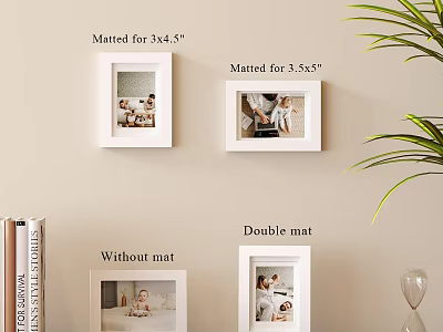 White Photo Frames for Home Decor Matted for 3x5.5 Without Mat and Double Mat Options 3d model