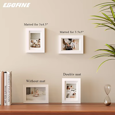 White Photo Frames for Home Decor Matted for 3x5.5 Without Mat and Double Mat Options 3d model