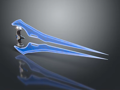 Futuristic Blue Sci Fi Weapon Featuring Double Pronged Spikes And Metal Parts 3d model