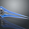 Futuristic Blue Sci Fi Weapon Featuring Double Pronged Spikes And Metal Parts