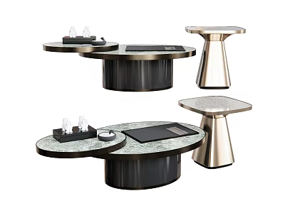 Modern Coffee Table Design With Marble Top And Metal Base For Living Room Decor 3d model