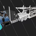 Blue Functional Truck With Flatbed Trailer For Vehicle Transportation Needs